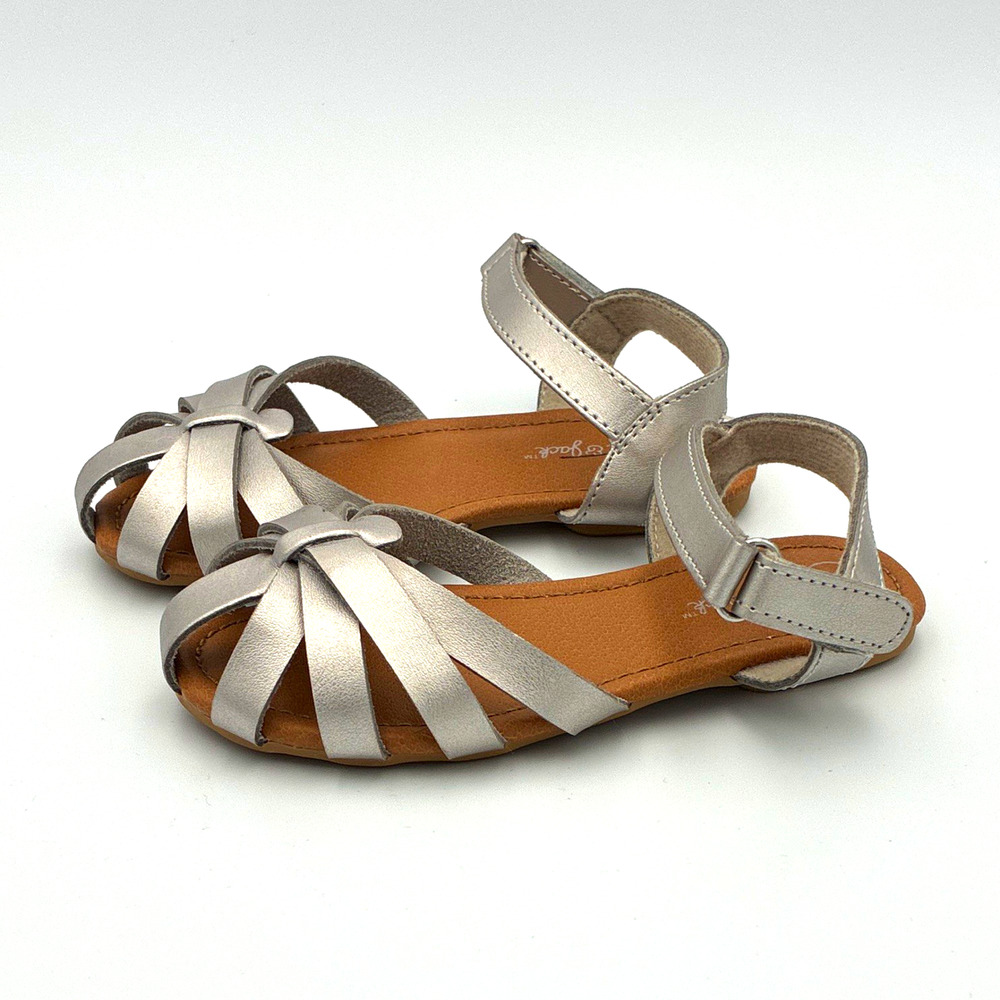 Cat & Jack Girls Silver Metallic Fisherman Sandals Hook Loop Toddler Size 9